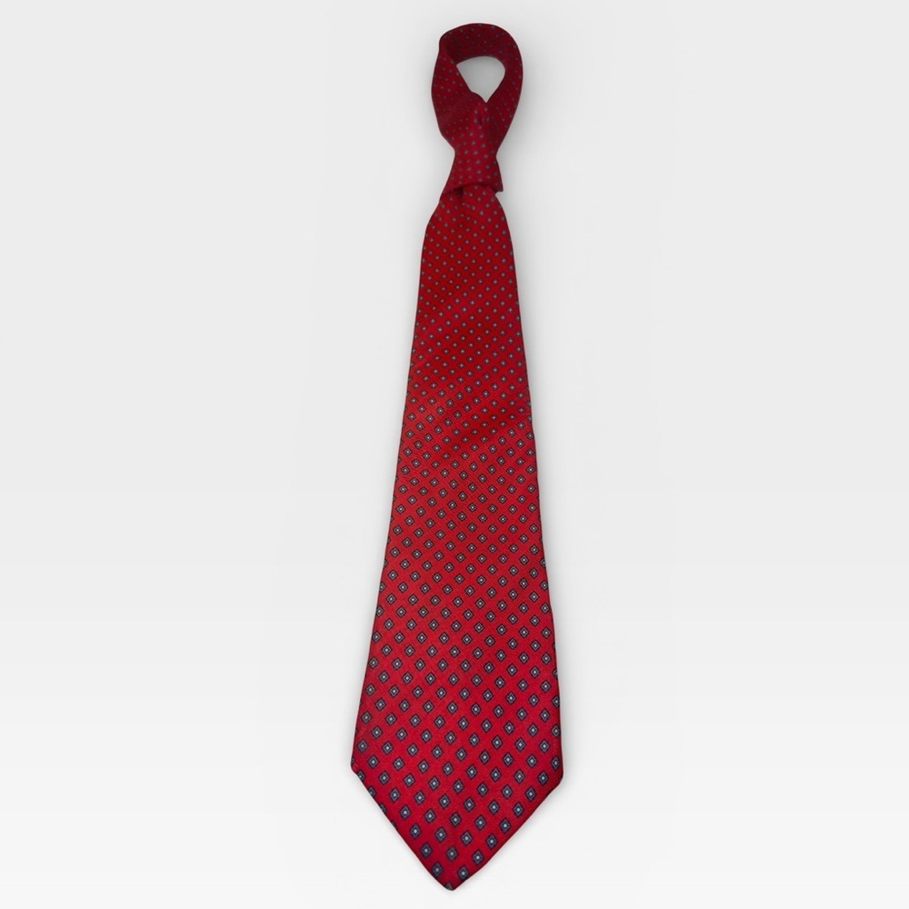 Guy Laroche Red and Blue Geometric 100% Silk Tie